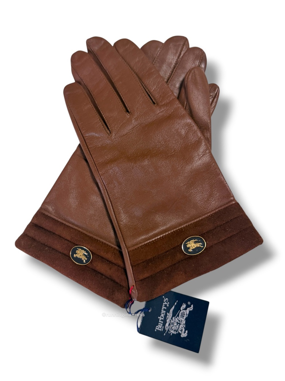NWT Vintage Burberrys Prorsum Knight Lambskin Leather Gloves M 7.5 20cm Brown